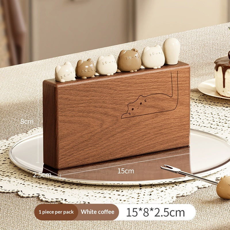 Ebenholz-Fruchtgabel-Set mit Katzenmotiv – Bild 2 | LuxeStyle