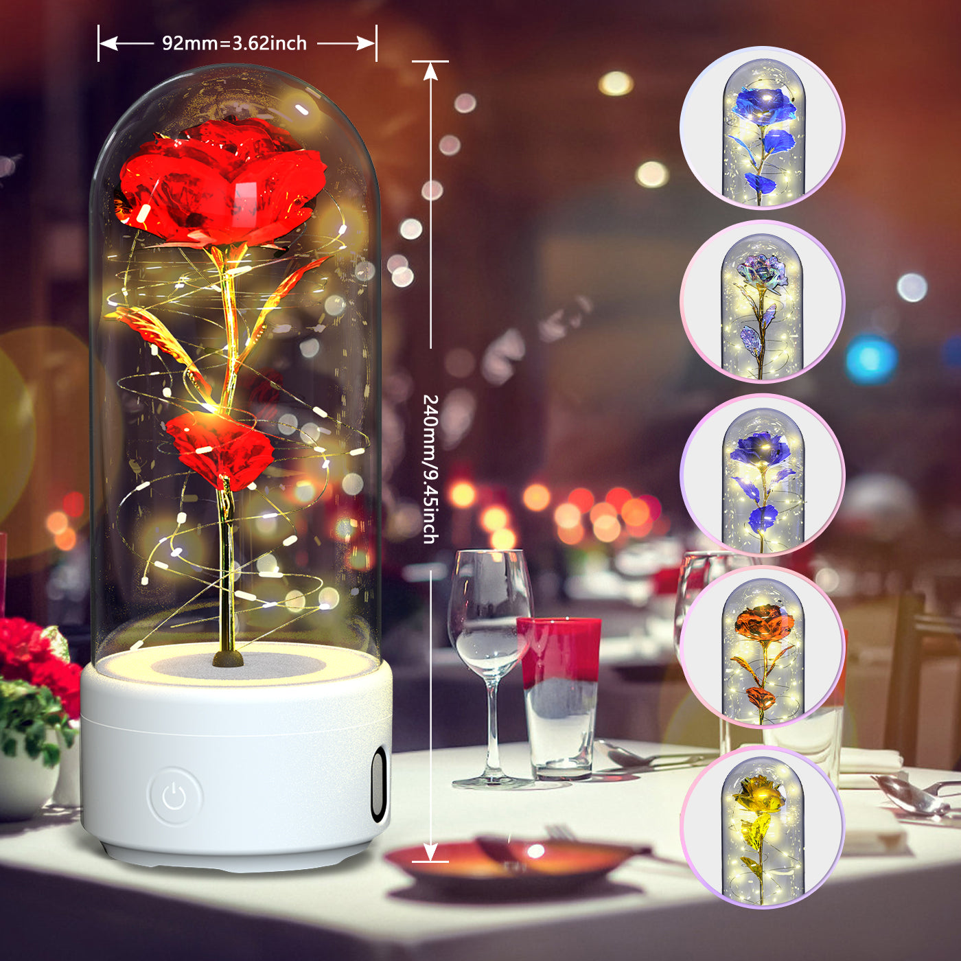 LED Rose mit Bluetooth-Speaker im Glas