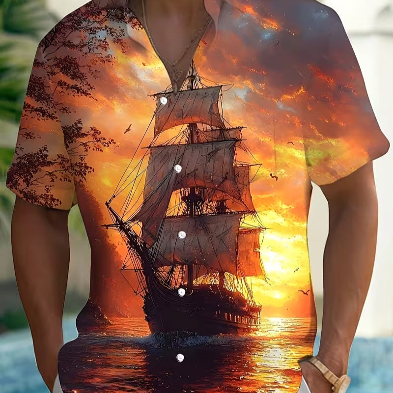 Herren Hemd mit Blumenprint und Kurzarm
