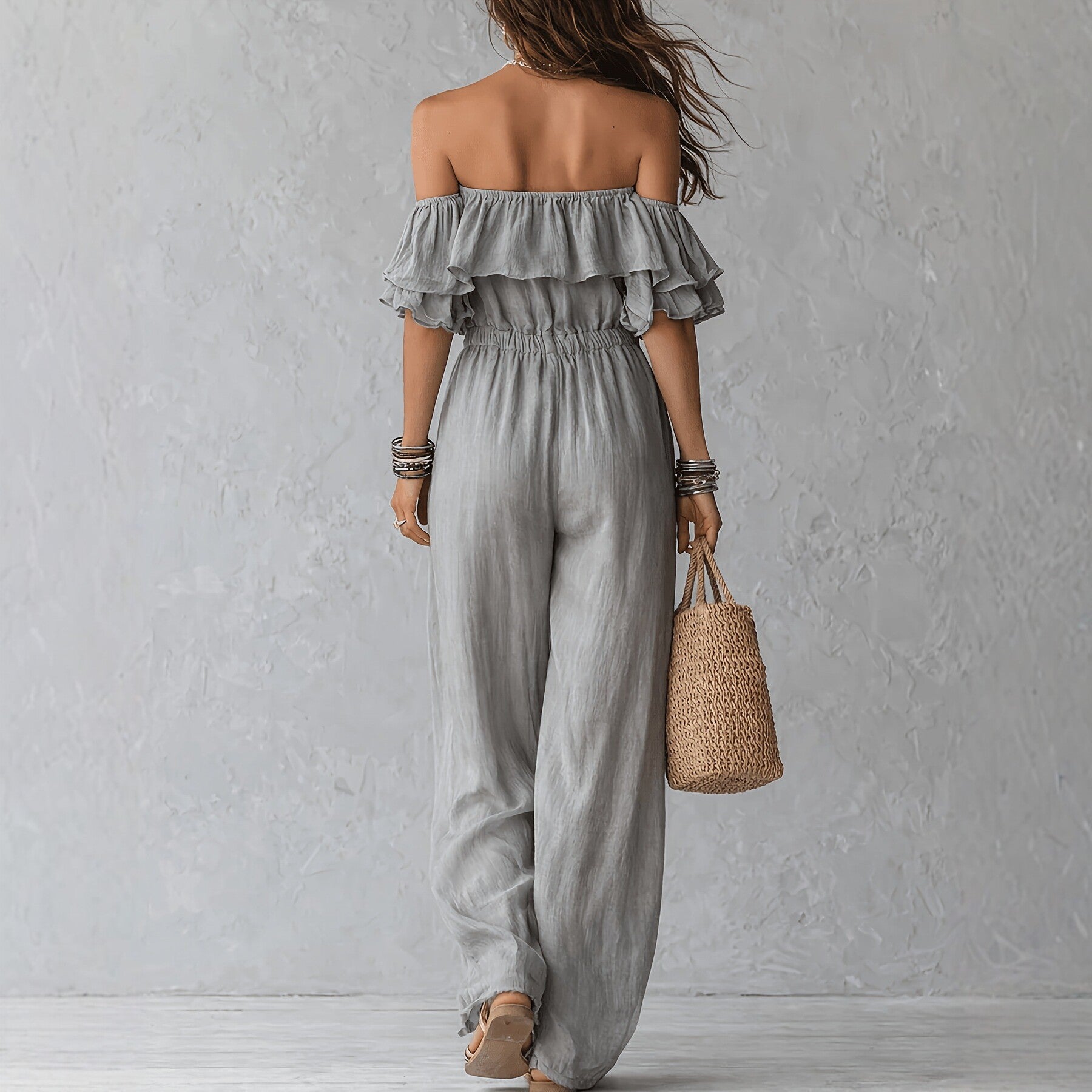 Off-Shoulder Jumpsuit mit Rüschensaum