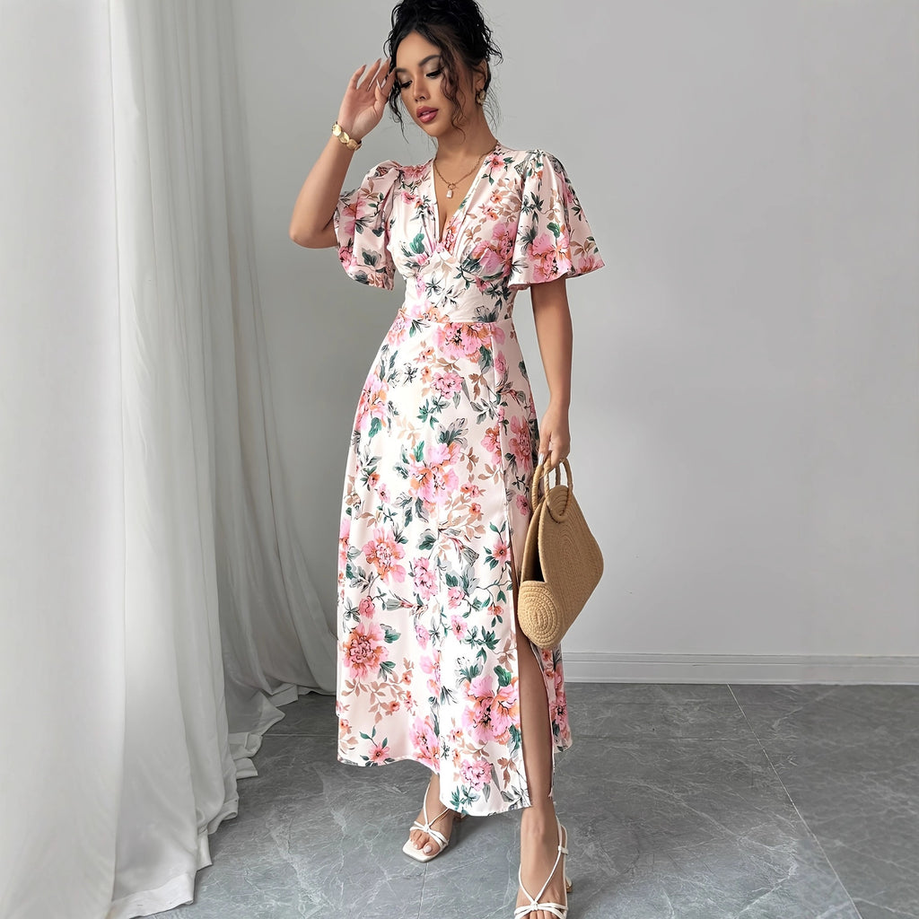 Tailliertes A-Linien Midikleid mit Blumendruck – Bild 4 | LuxeStyle