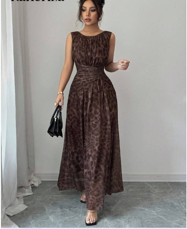 Leopard-Print-Langdress mit Puffrock und justierbarem Gürtel – Bild 2 | LuxeStyle