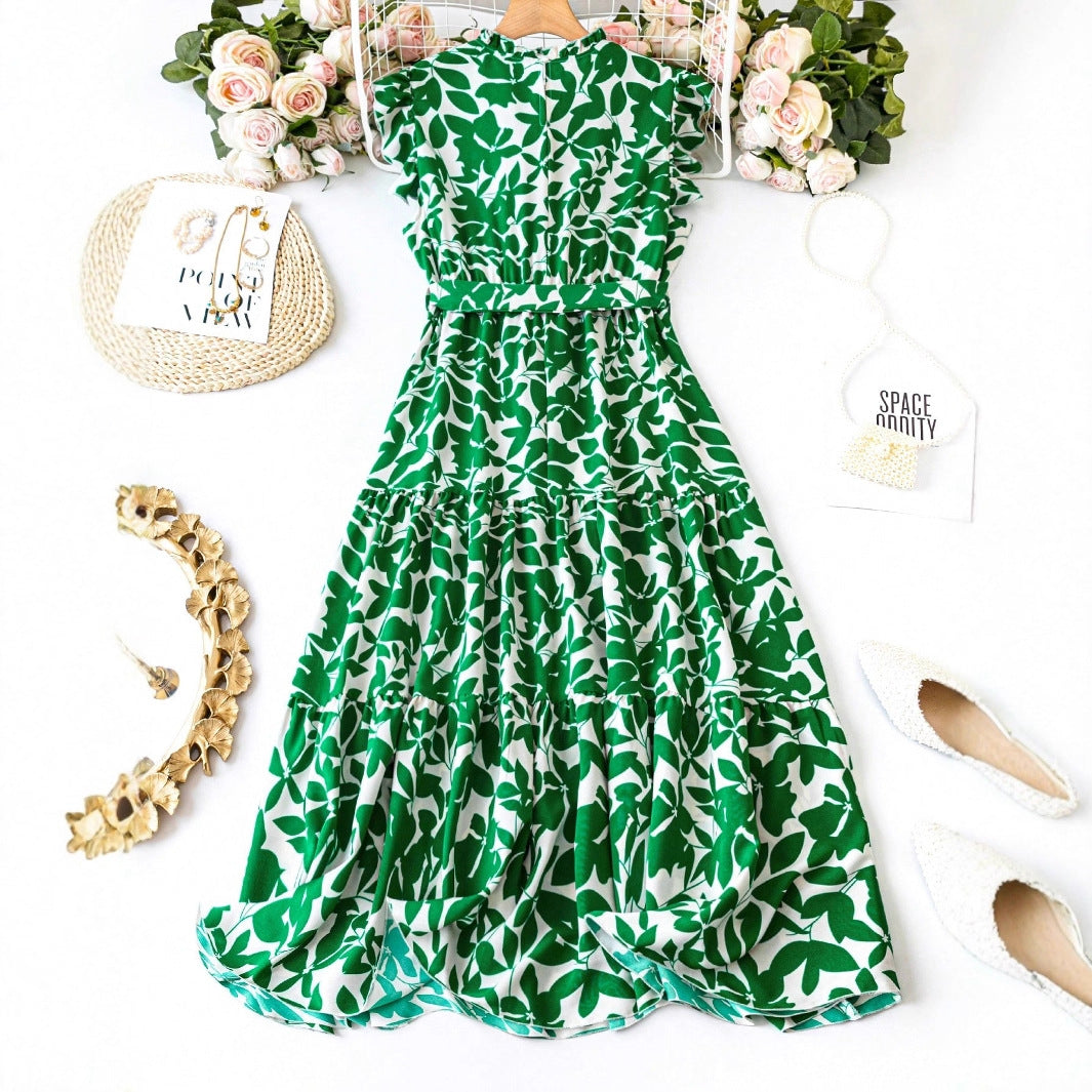 Eleganter Print-Dress für Plus-Grösse, Taille betonend, ohne Ärmel