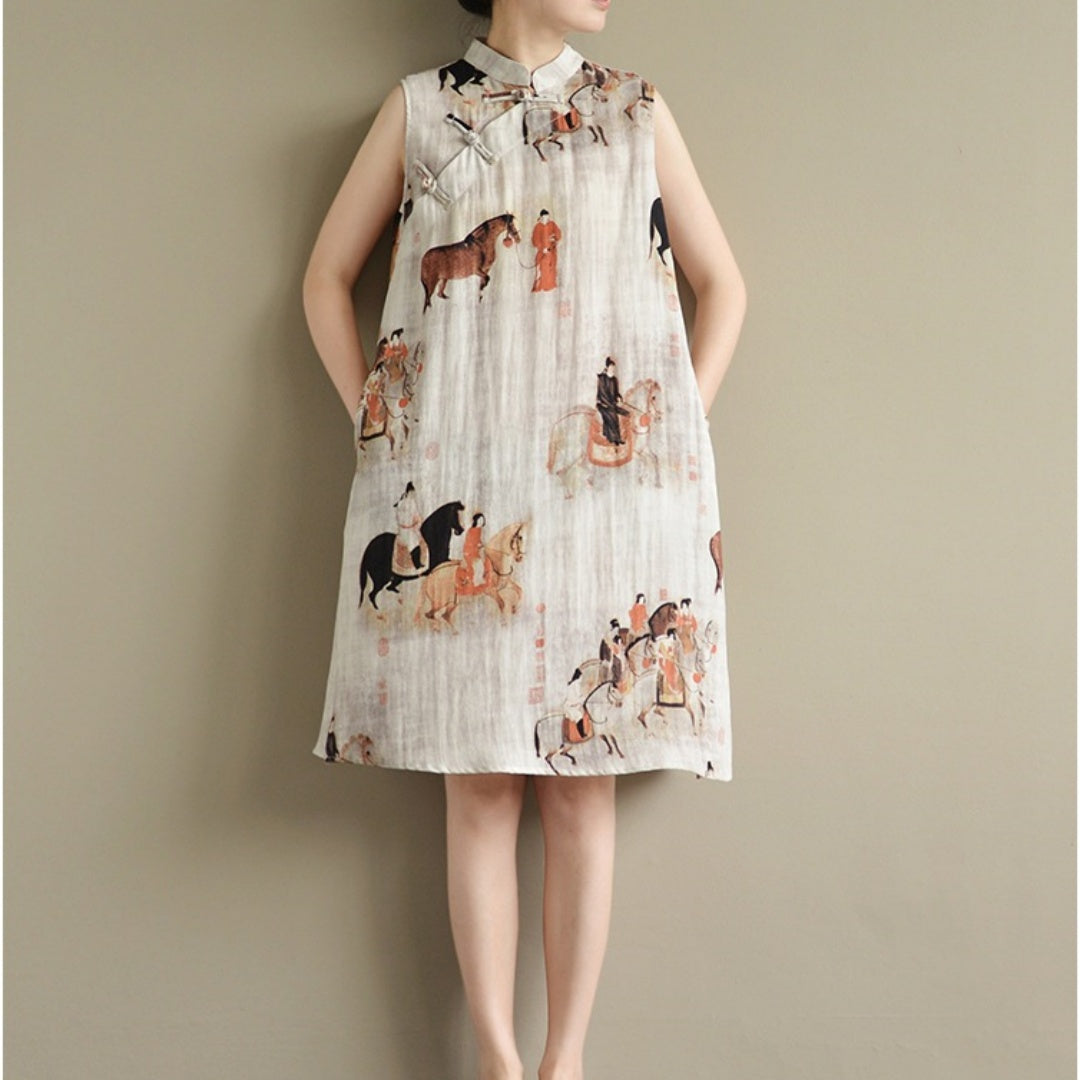 Ärmelloses Cheongsam Midikleid für Damen – Bild 2 | LuxeStyle