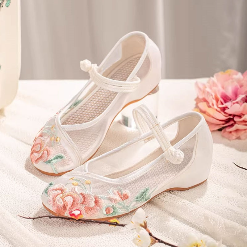 Sommer Mesh Sandalen mit Blumenstickerei