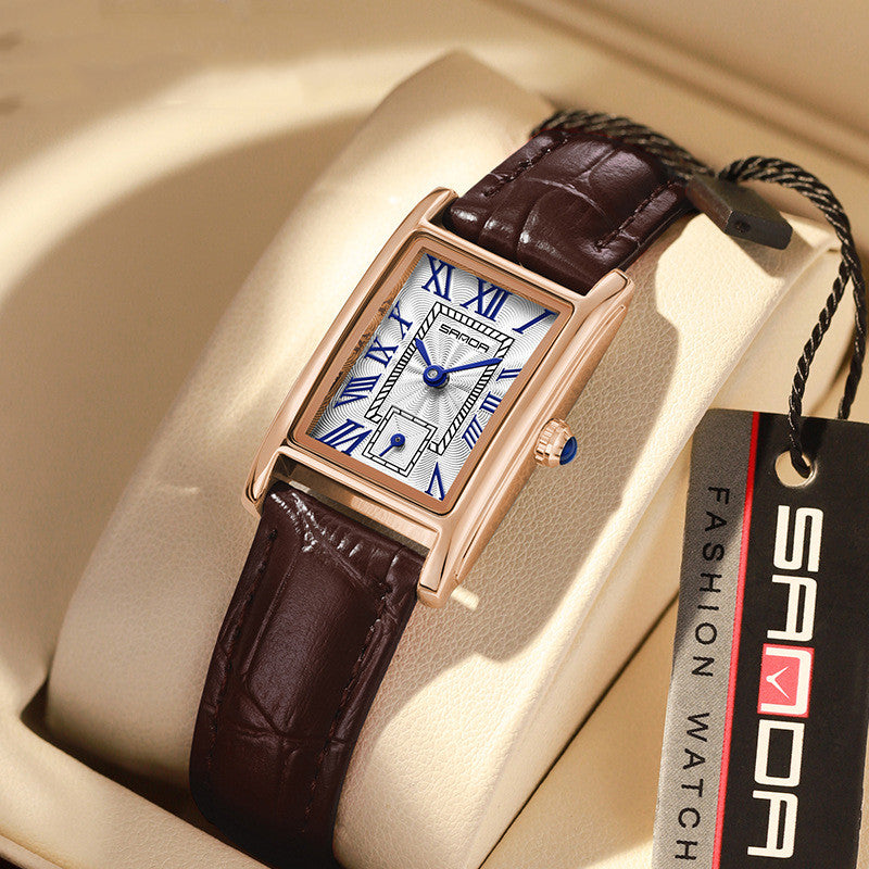Wasserdichte Quarzuhr für Damen mit Lederarmband