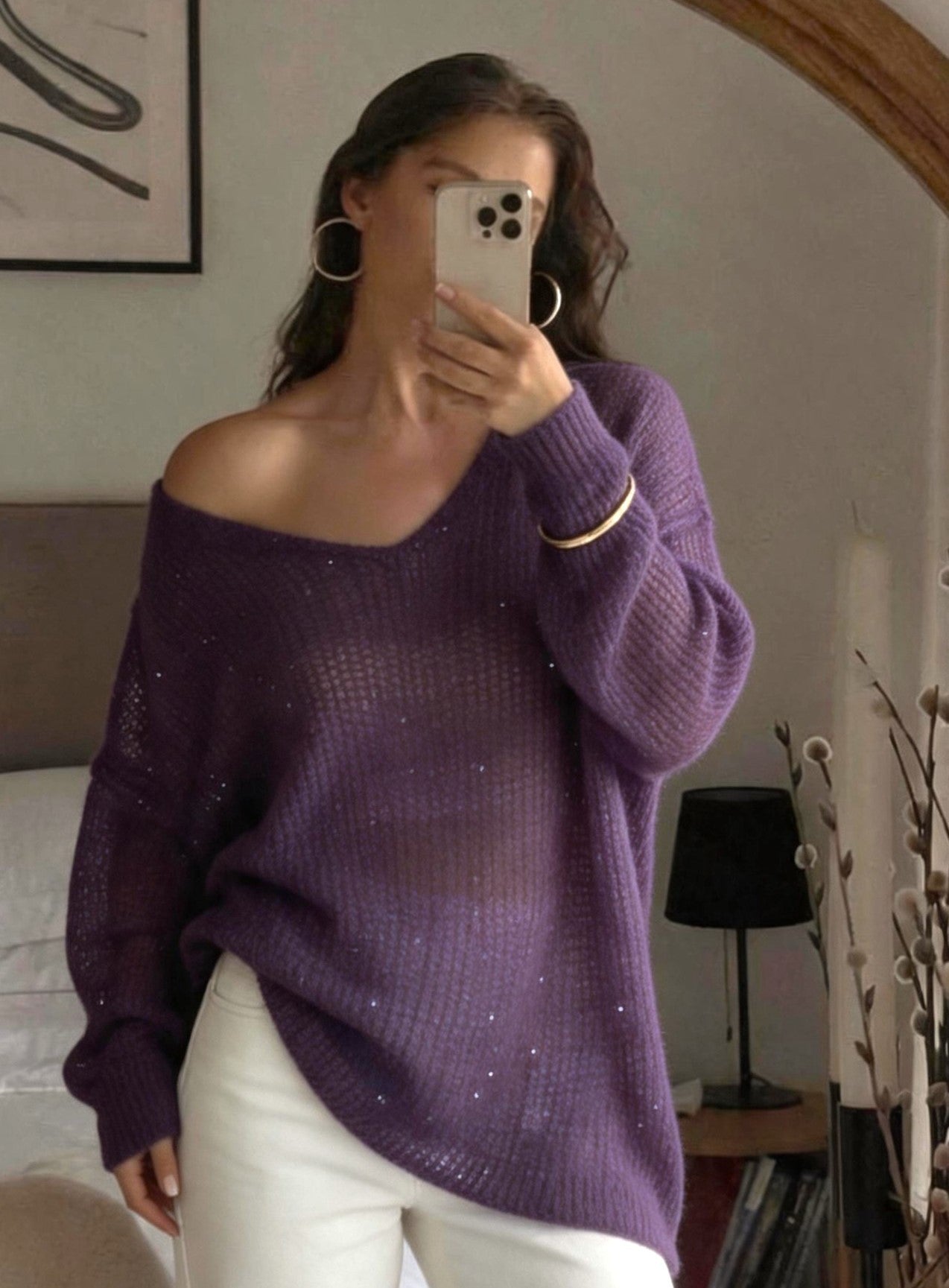 V-Ausschnitt Bluse mit langen Ärmeln