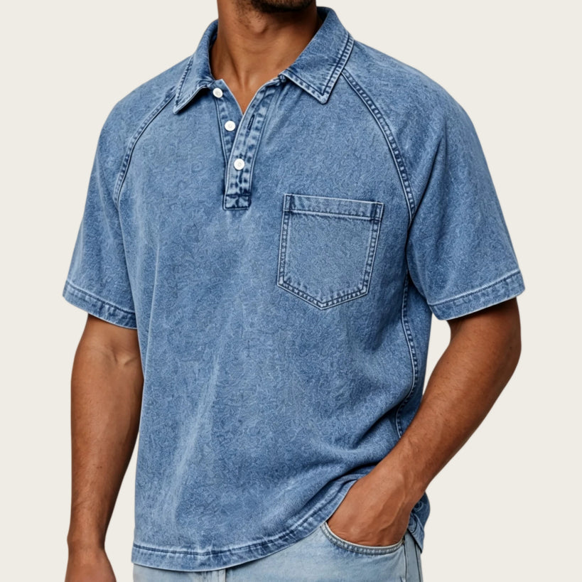 Gewaschener Cord-Polo mit Kragen, Amerikanischer Stil