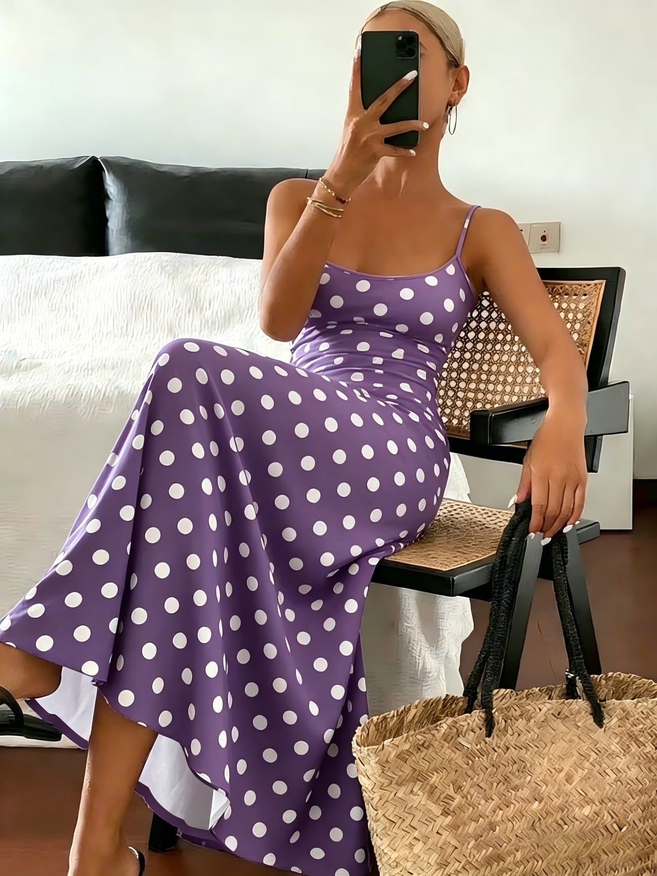 Elegantes Polka-Dot A-Linienkleid