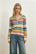 V-Neck Strick-Cardigan mit Farbblock-Streifen