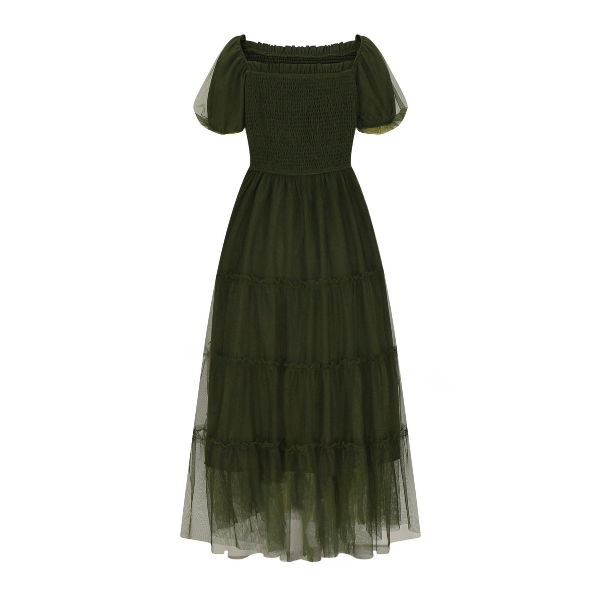 Gerüschtes langes Mesh-Kleid mit eckigem Ausschnitt – Bild 8 | LuxeStyle