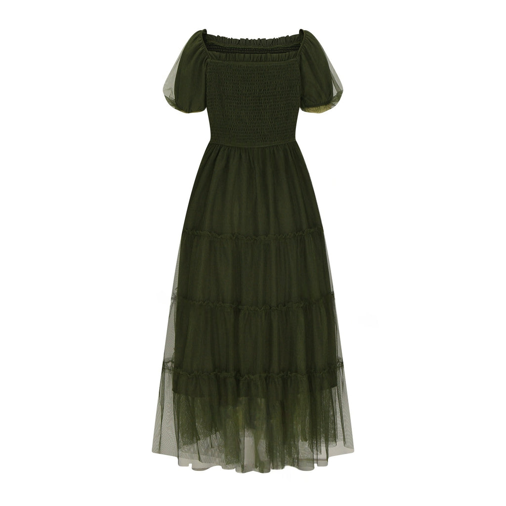 Gerüschtes langes Mesh-Kleid mit eckigem Ausschnitt – Bild 14 | LuxeStyle