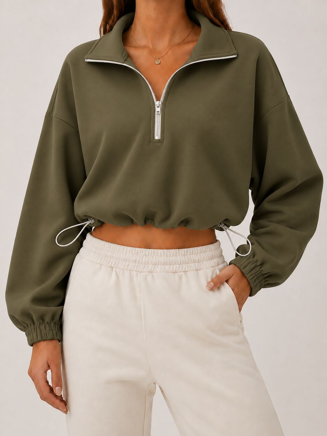 Loose-fit Langarm-Top mit Tunnelzug
