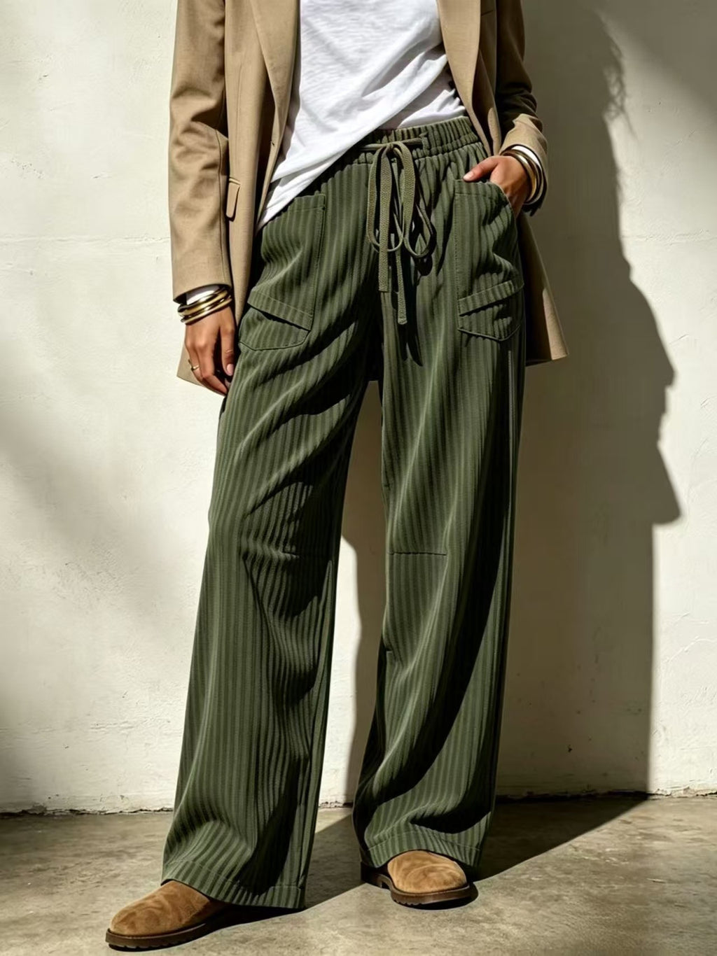 Loose-Fit Wide Leg Hose mit Kordelzug