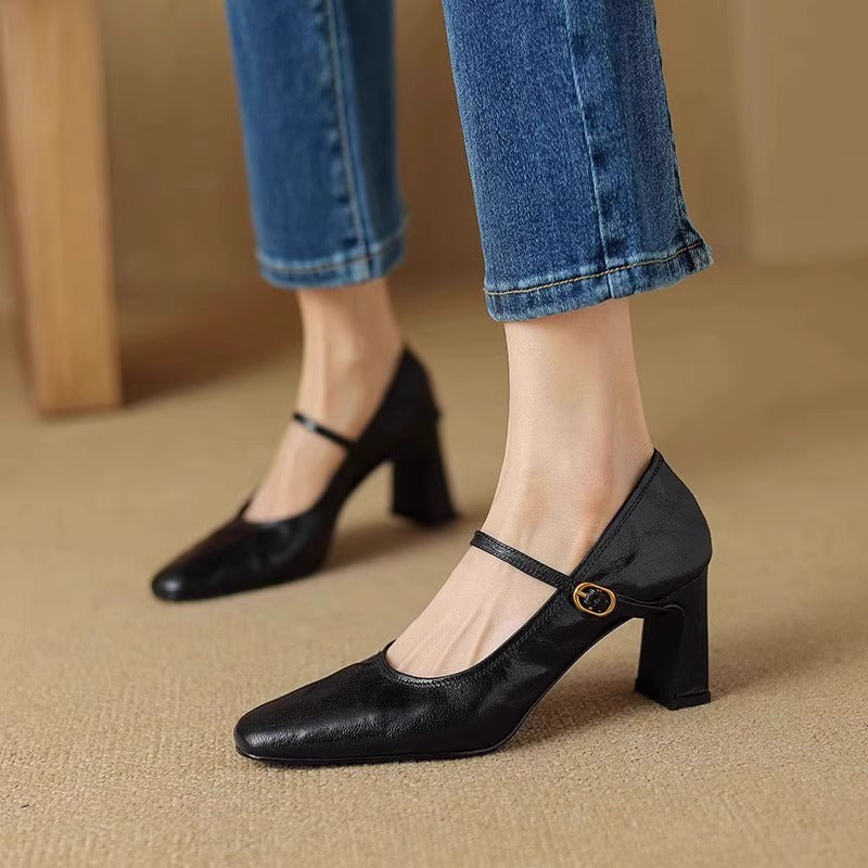 Retro Mary Jane Pumps aus Schafsleder