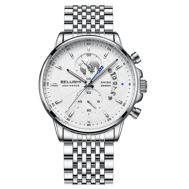 Business Herrenuhr mit Leuchtzeigern und Lederarmband