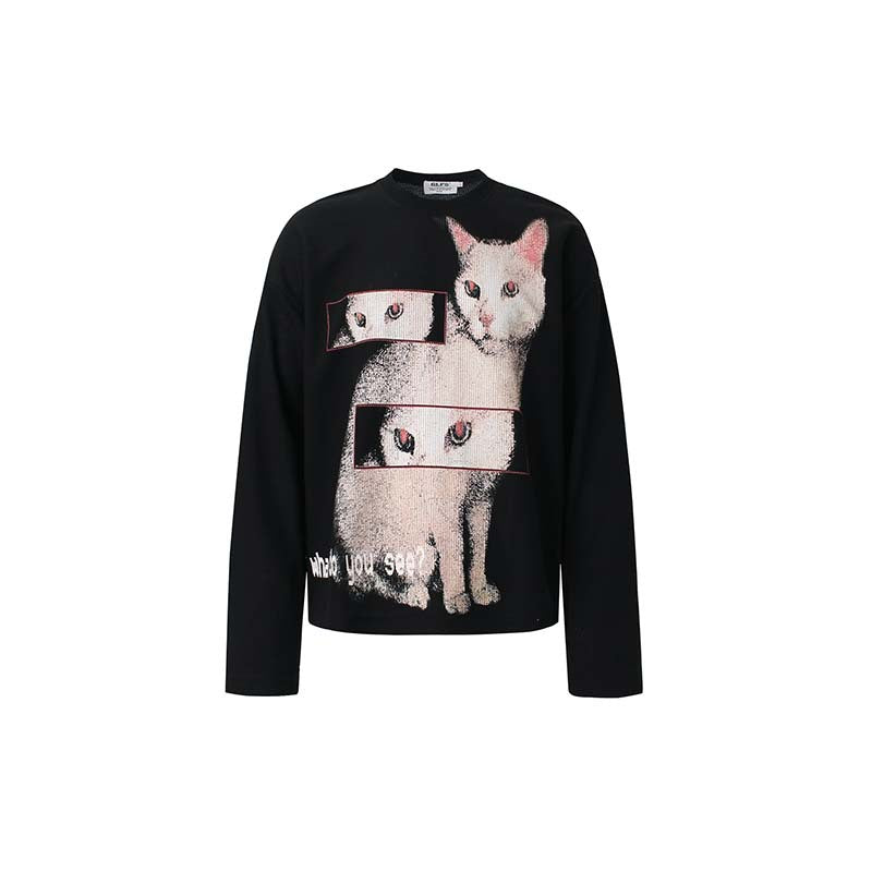 Langarm-Hoodie mit tanzender Katze, lockere Passform