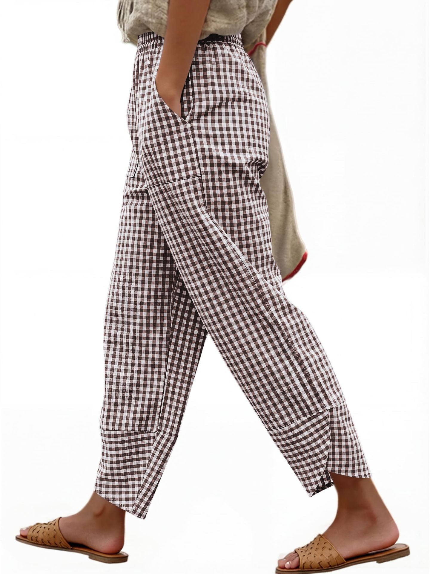 Karierte High-Waist Hose für Damen