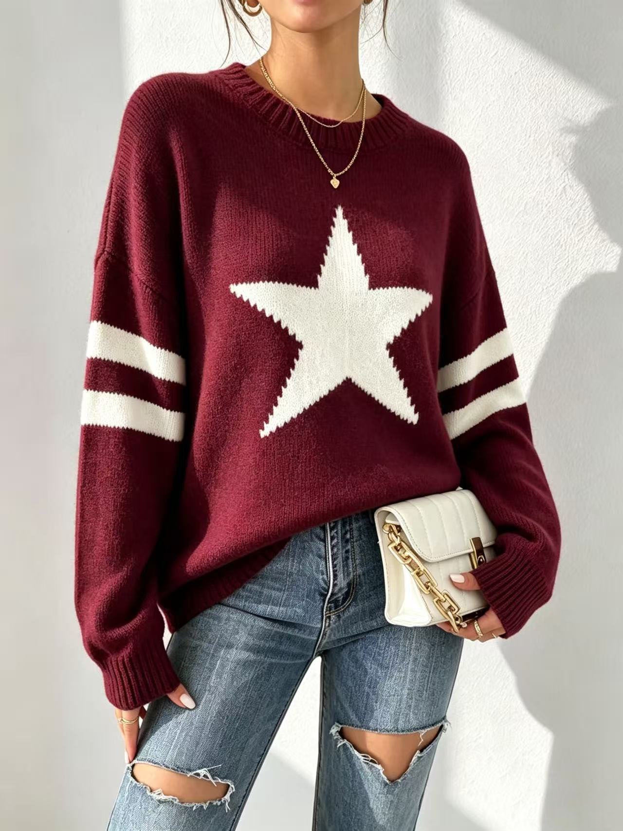 Jacquard-Strickpullover mit Sternenmuster