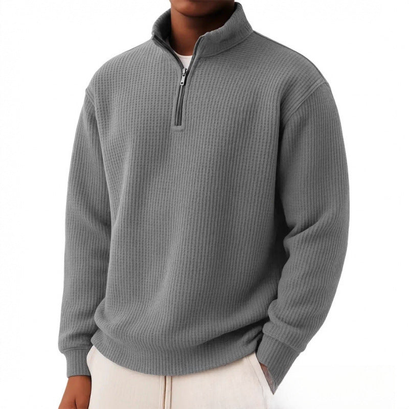 Lässiger kariierter Langarm-Pullover mit Reissverschluss – Bild 3 | LuxeStyle