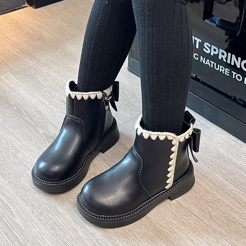 Mädchen-Lederstiefel mit Samtfutter