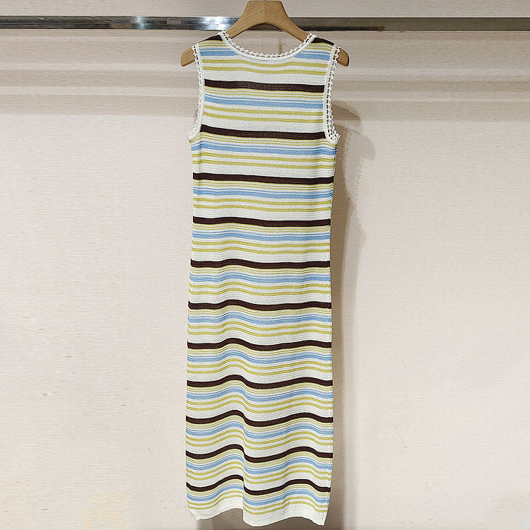 Gestreiftes Midikleid mit Rundhals und Stretch – Bild 4 | LuxeStyle