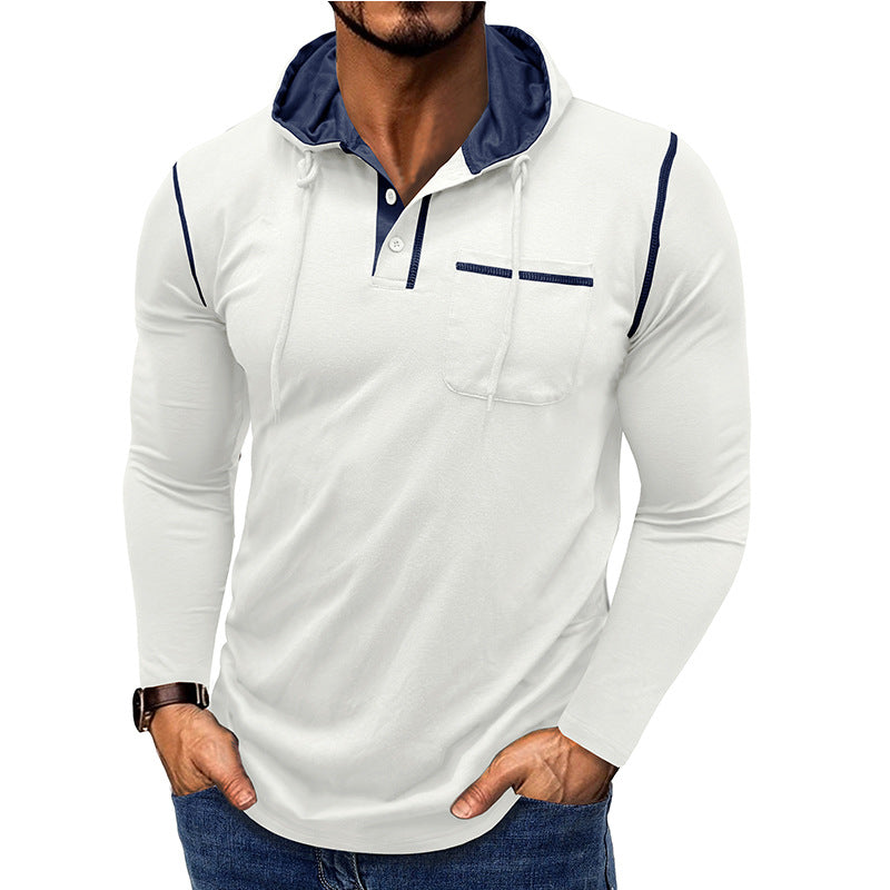 Herren Langarmshirt Henley mit Kapuze | LuxeStyle