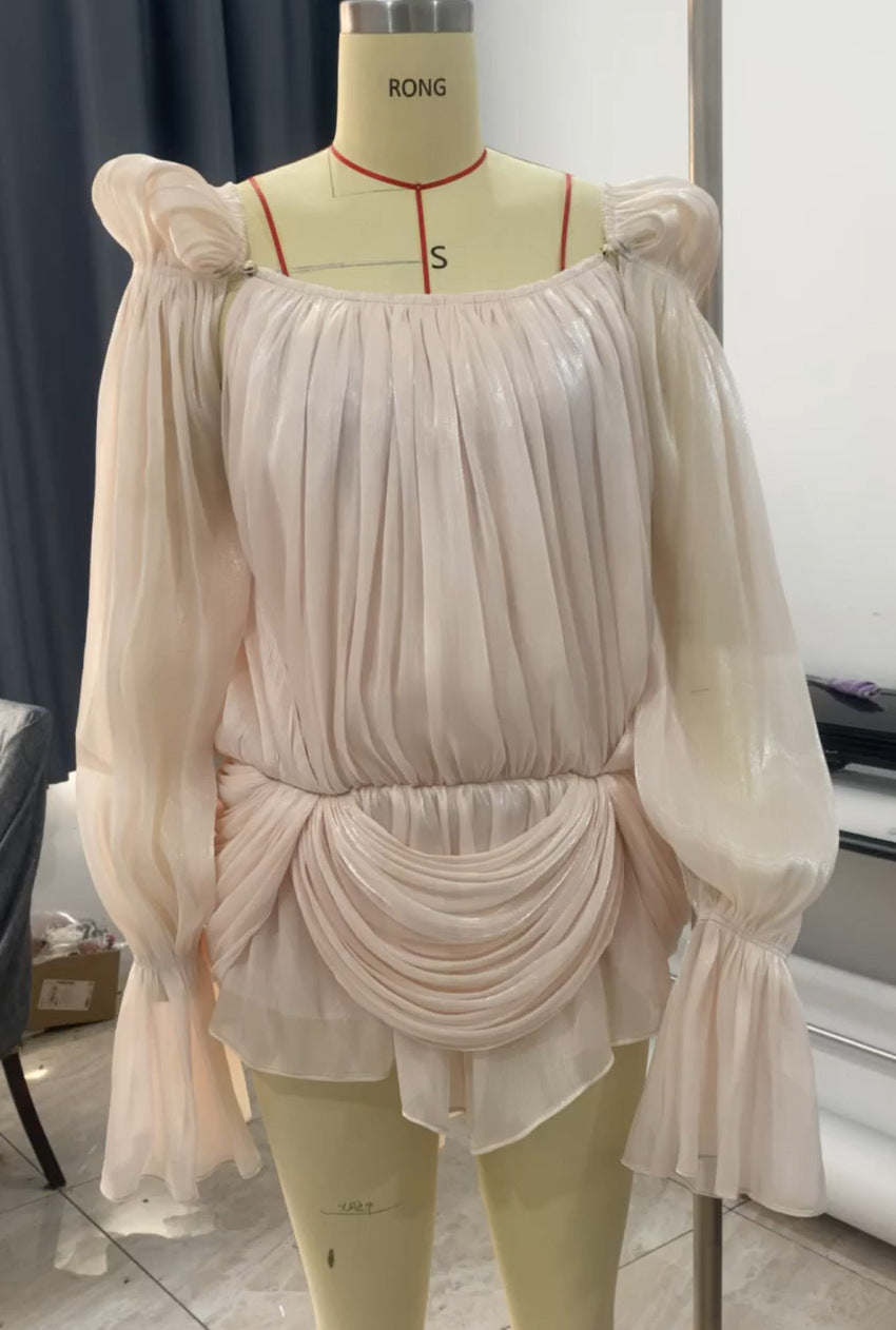 Chiffon Midi-Kleid mit Carmenausschnitt & ausgestellten Ärmeln – Bild 4 | LuxeStyle