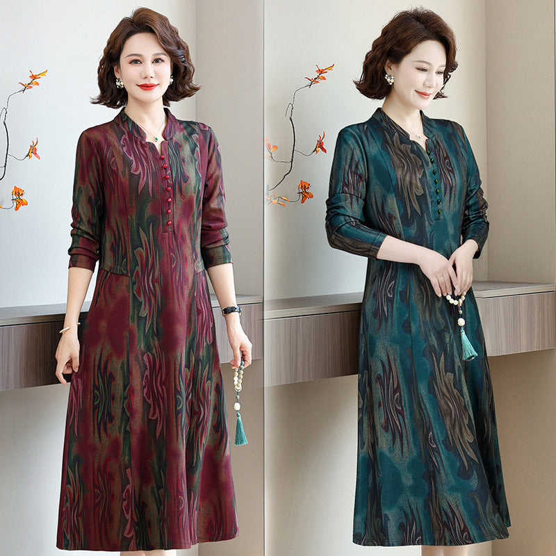 Elegantes Langarm-Kleid mit 3D-Blumenmuster