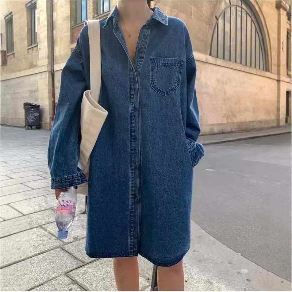Retro Jeanskleid mit Reverskragen