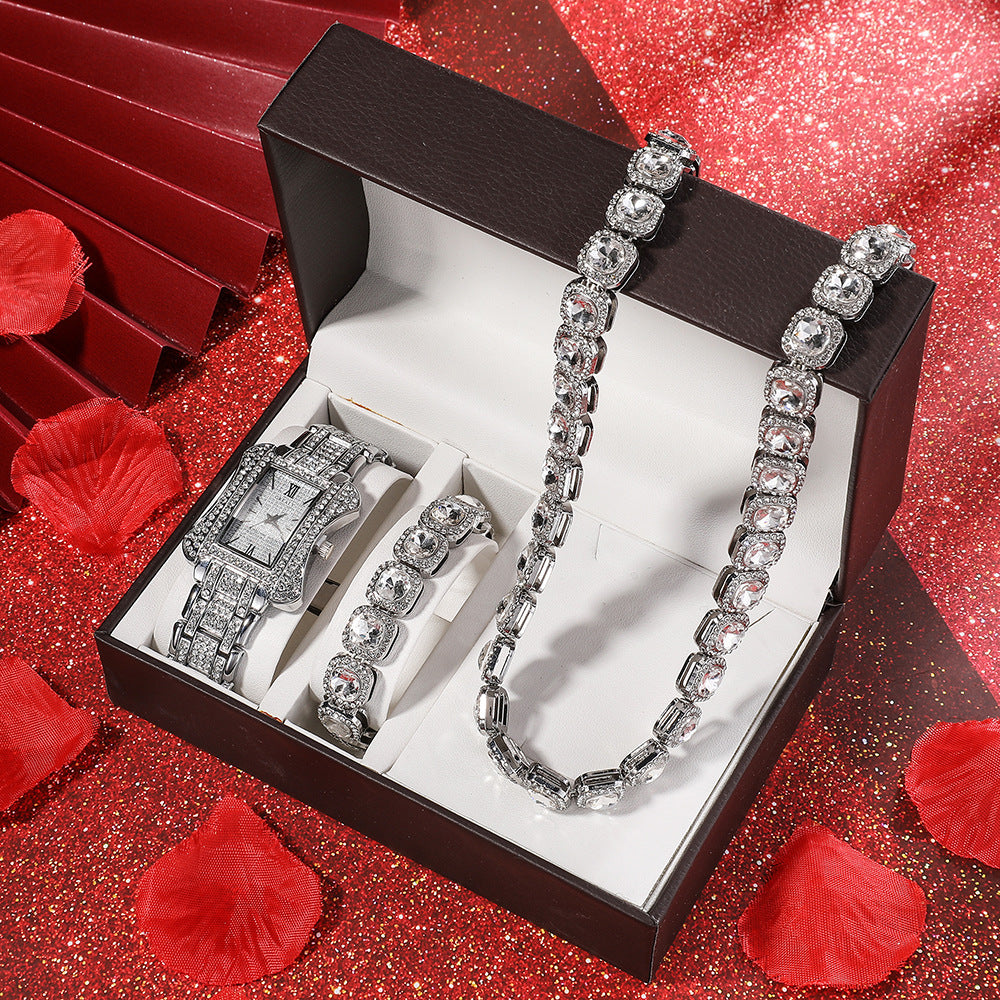 Quarz-Armbanduhr mit Strass & Schmuck-Set – Bild 2 | LuxeStyle