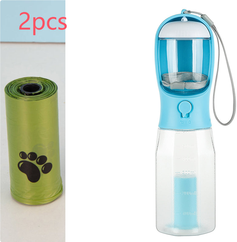 3-in-1 Trinkflasche für Haustiere mit Futter & Kotbeutel