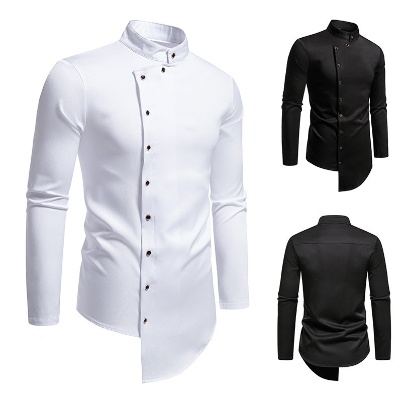 Herren Langarmhemd mit Stehkragen und asymmetrischem Saum – Bild 5 | LuxeStyle