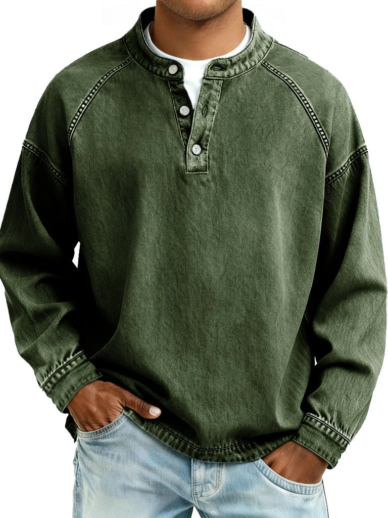 Herren-Langarm-Shirt Uni-Farben Casual-Shirt Vintage