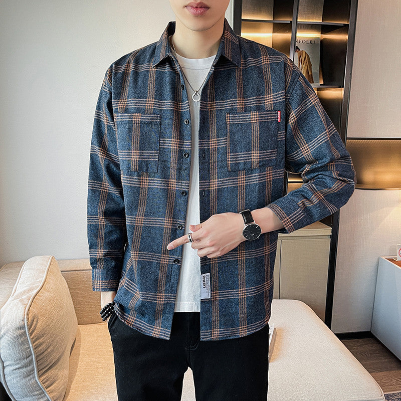 Herren Langarmhemd mit Plaid-Muster