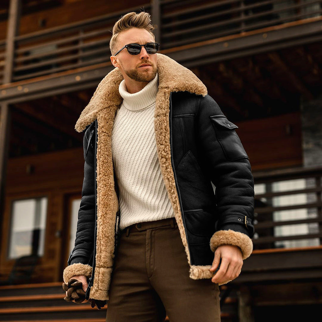 Warme Herren Winterjacke mit Fleece & Fellkragen