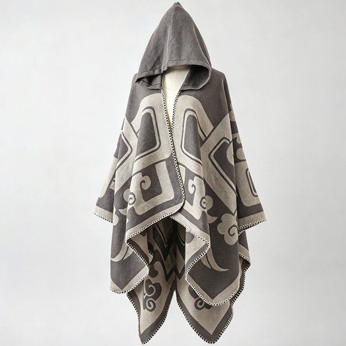 Damen-Cape mit Ethno-Muster und Wärme-Funktion