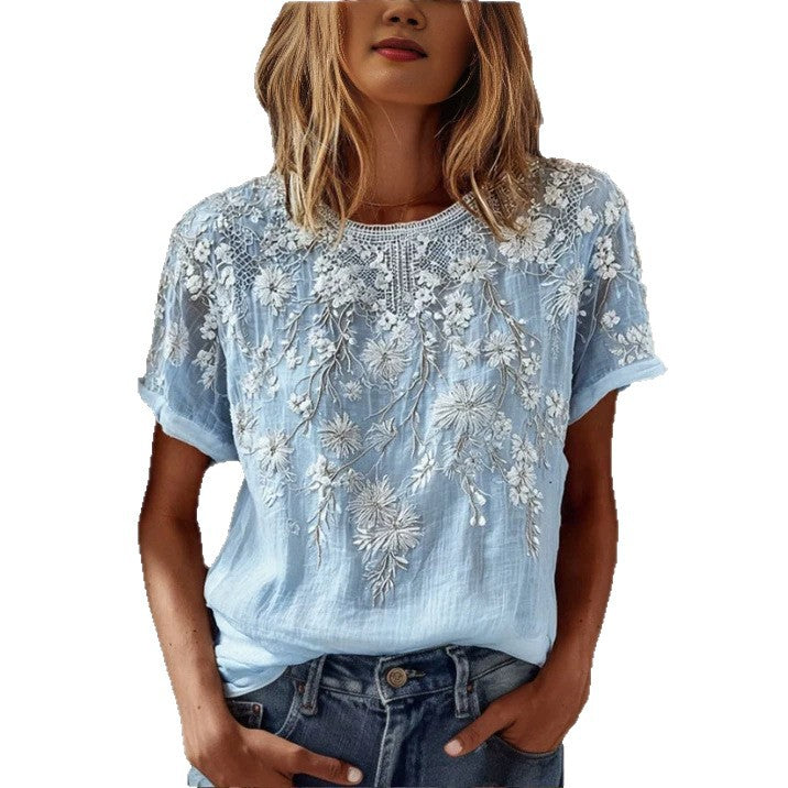 Bedrucktes Kurzarm-T-Shirt mit Rundhals