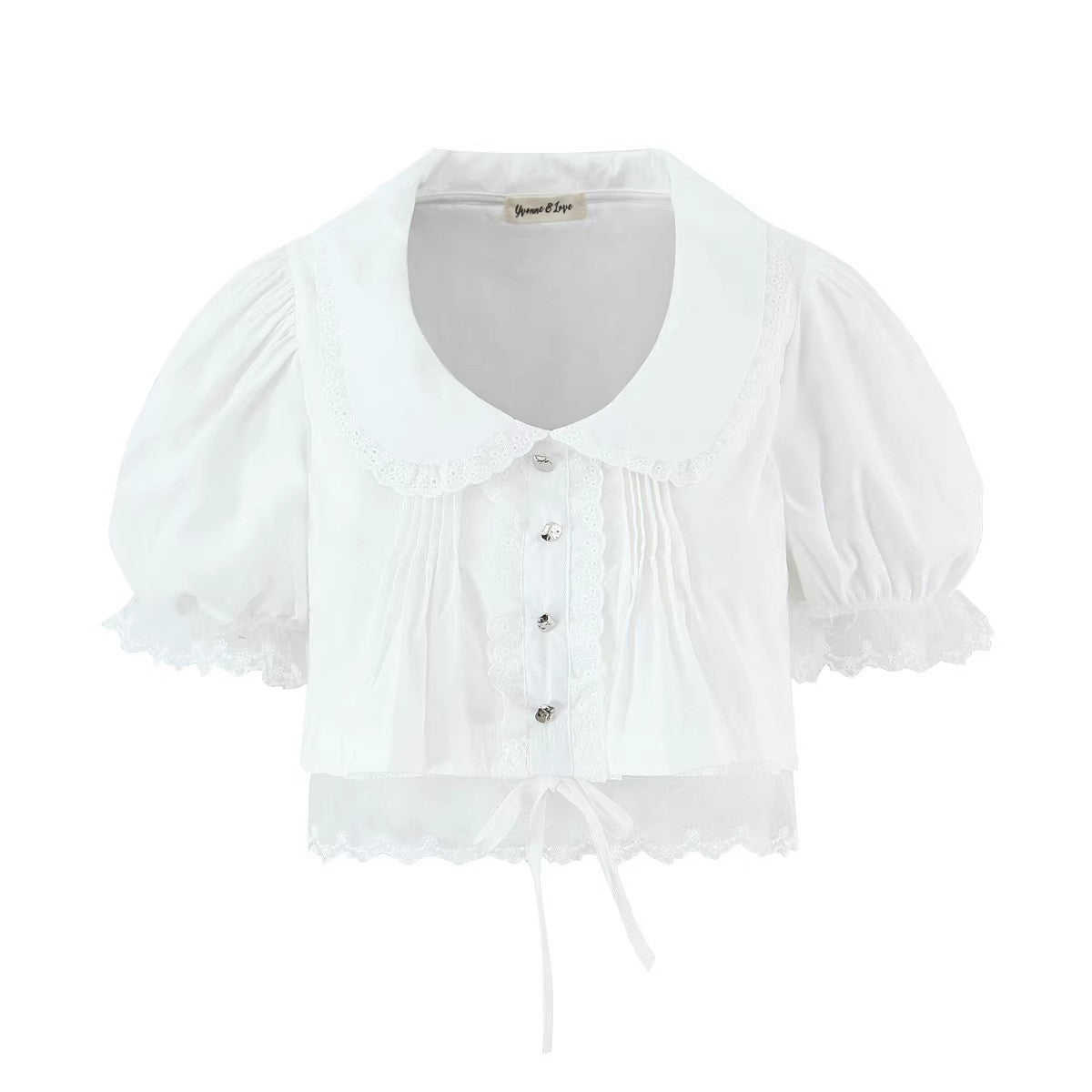 Kurzes Crop-Top mit Puffärmeln und Spitze