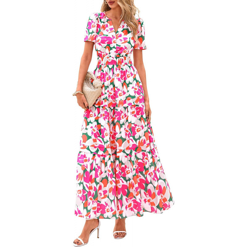 Retro Blumenkleid mit V-Ausschnitt – Bild 3 | LuxeStyle