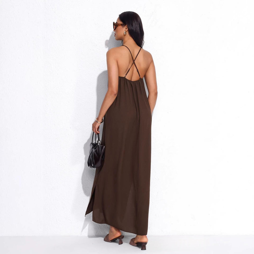 Langes Kleid mit Spaghetti-Trägern