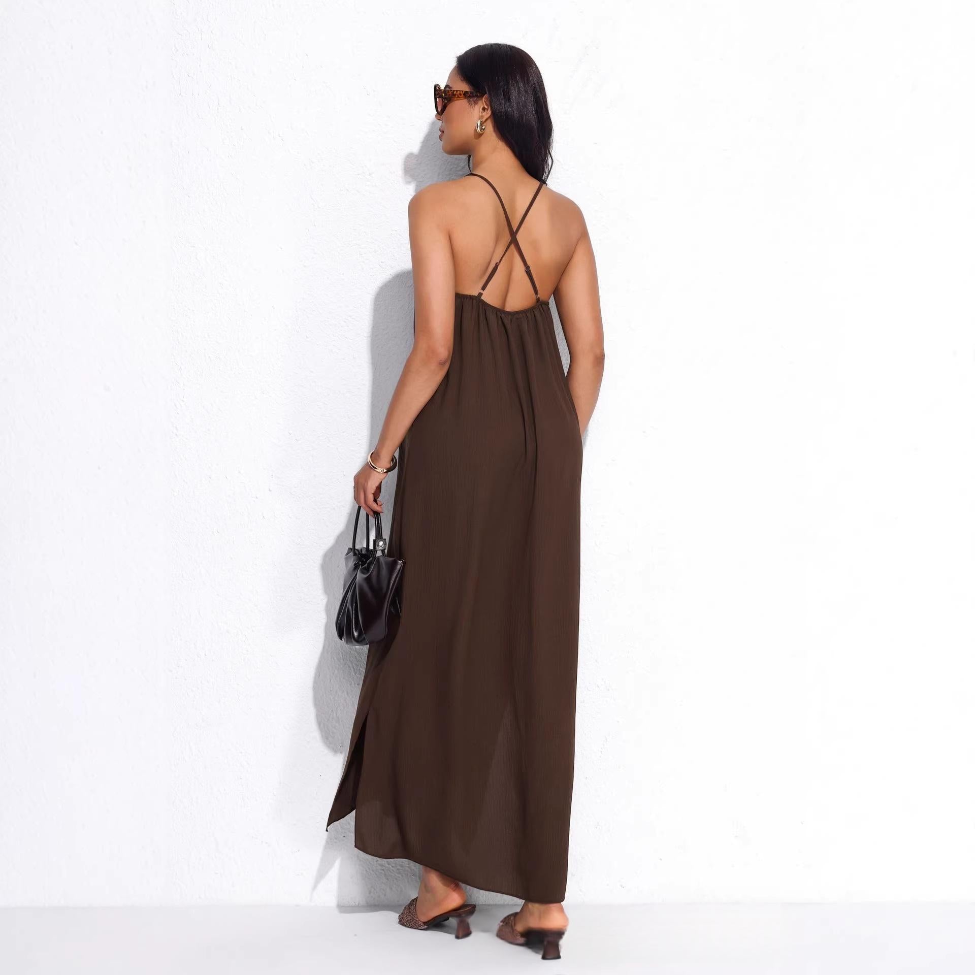 Langes Kleid mit Spaghetti-Trägern