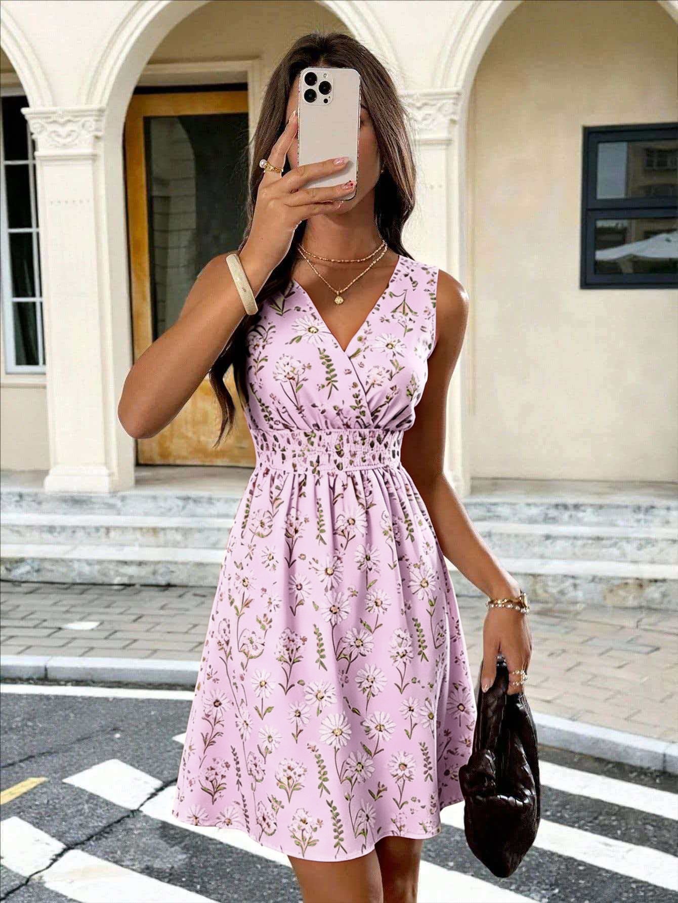 Vielseitiges V-Neck Midikleid mit Print