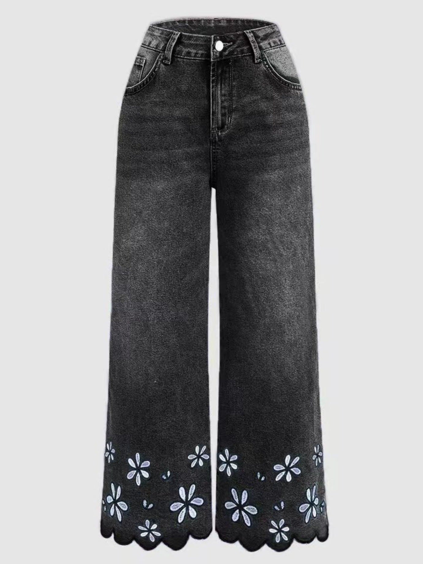 Chrysanthemen-Steppung Casual Stretch Damen Crop-Jeans