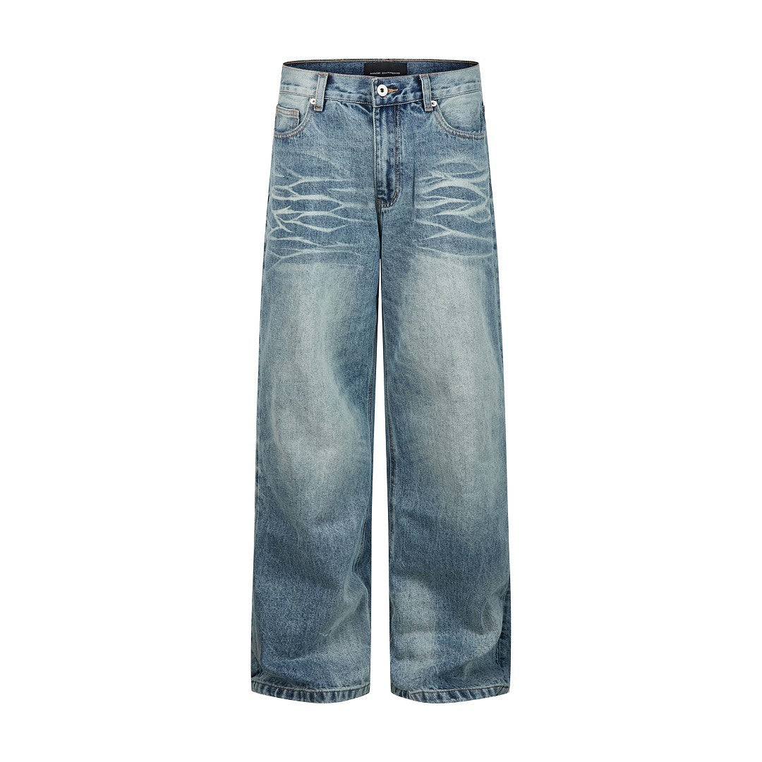 Distressed Washed Denim Jeans