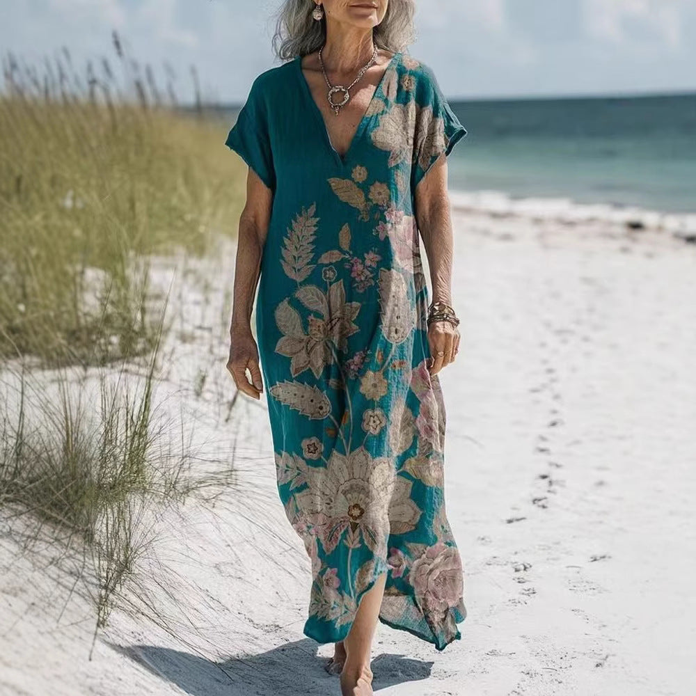 Retro-Print V-Ausschnitt Freizeitkleid – Bild 9 | LuxeStyle