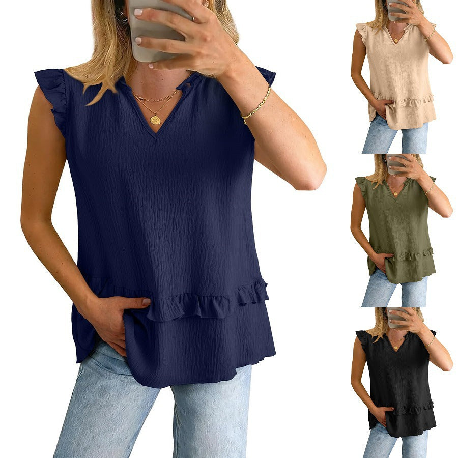 Damen V-Ausschnitt Shirt mit Rüschensaum – Bild 9 | LuxeStyle