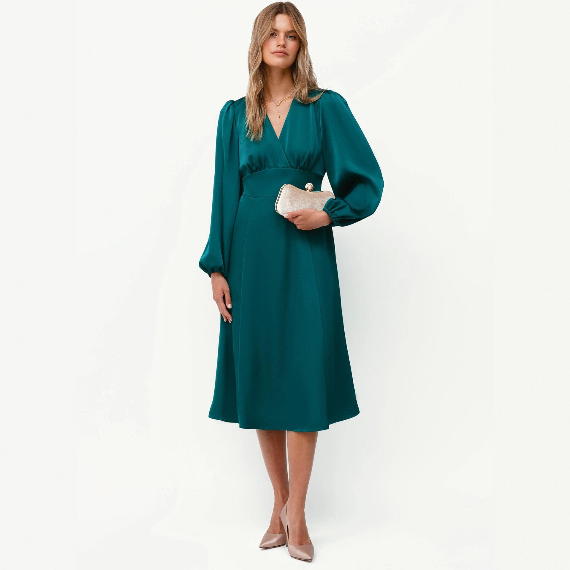Damen Kleid mit Puffärmeln und Taillierung