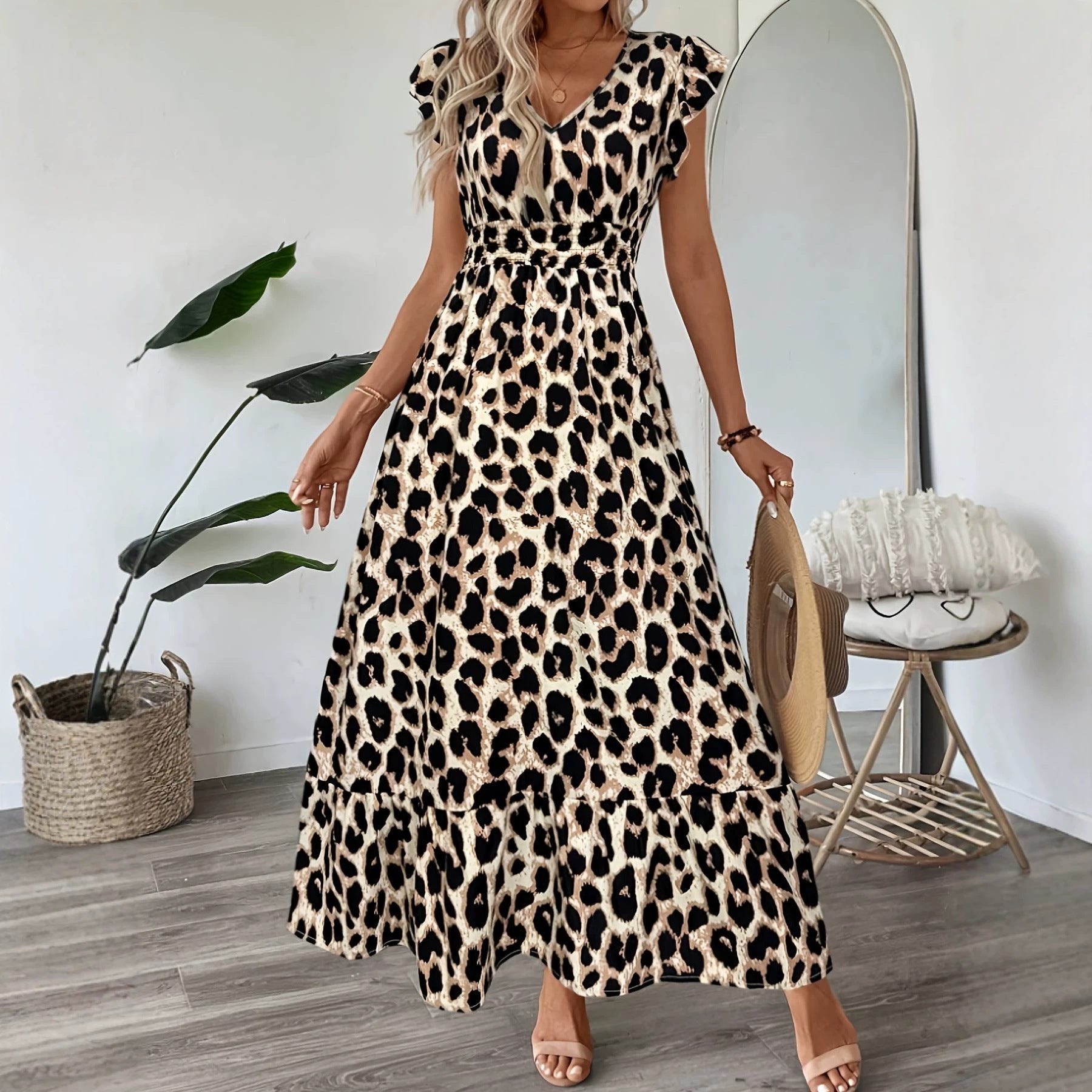 Türkises Kleid mit Zitronenmuster