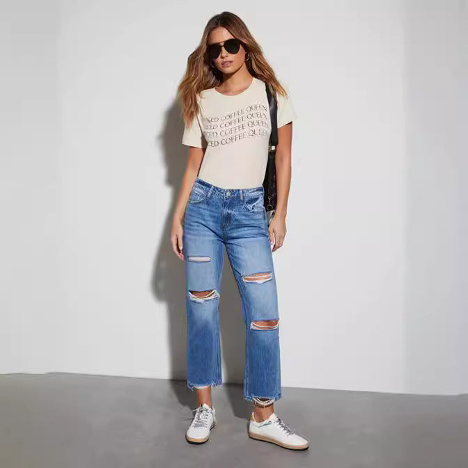 Casual High Waist Jeans mit Rissen
